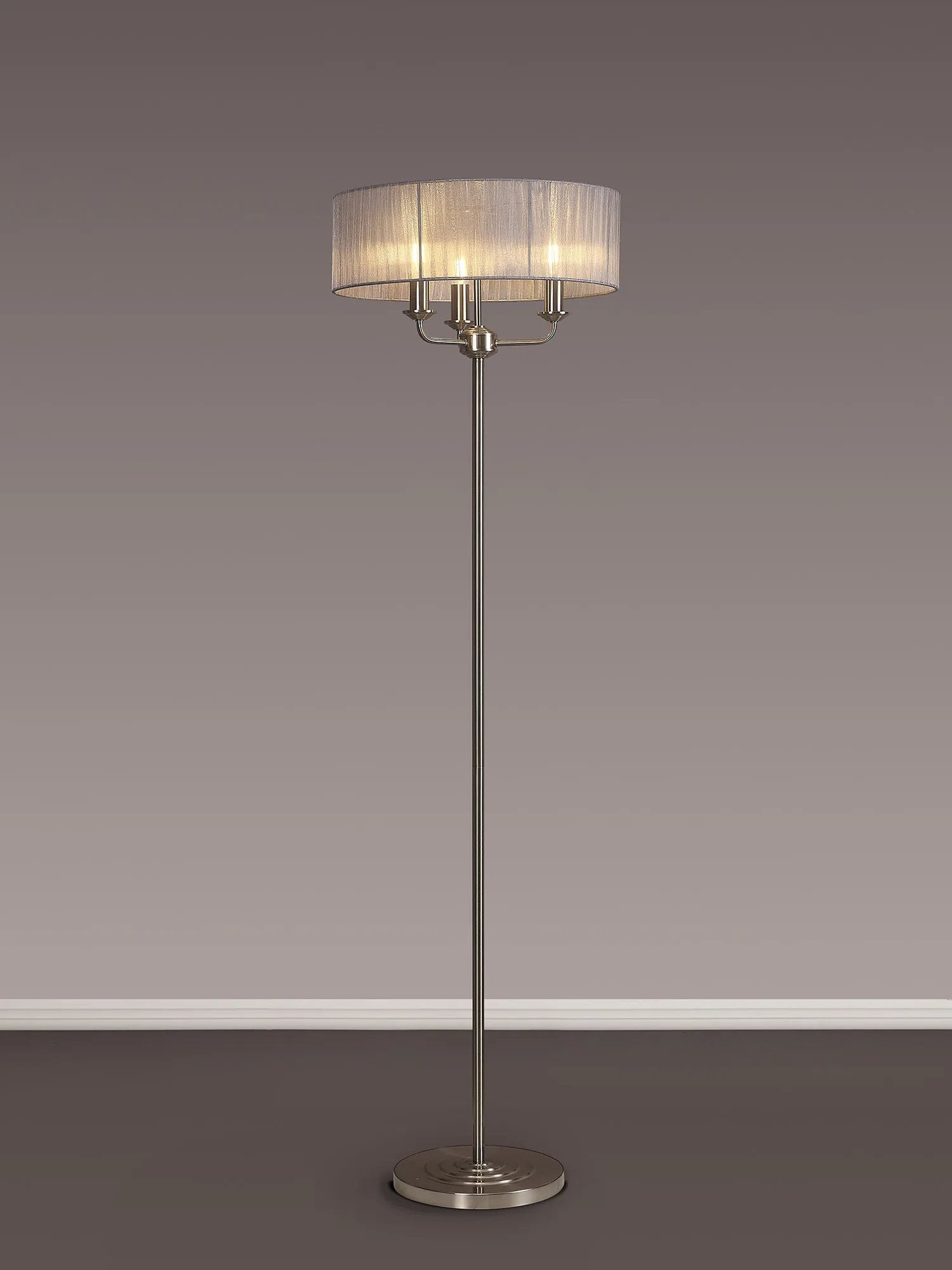 Banyan 45cm 3 Light Floor Lamp Satin Nickel, Grey DK0930  Deco Banyan SN GR